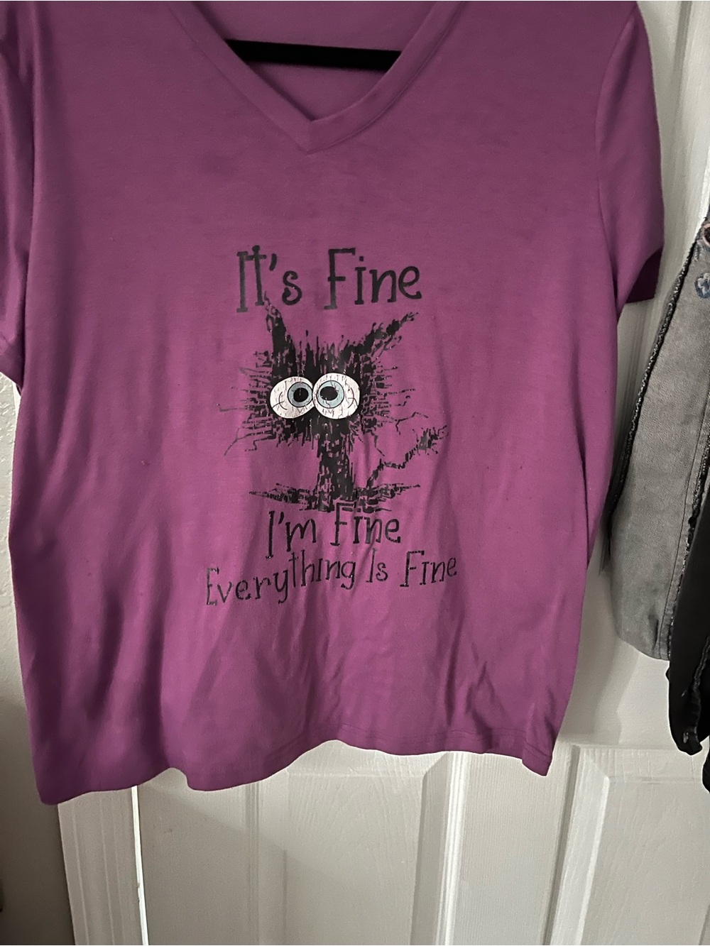 Women's Short Sleeve V-Neck Tee - Purple "It's Fine" Graphic